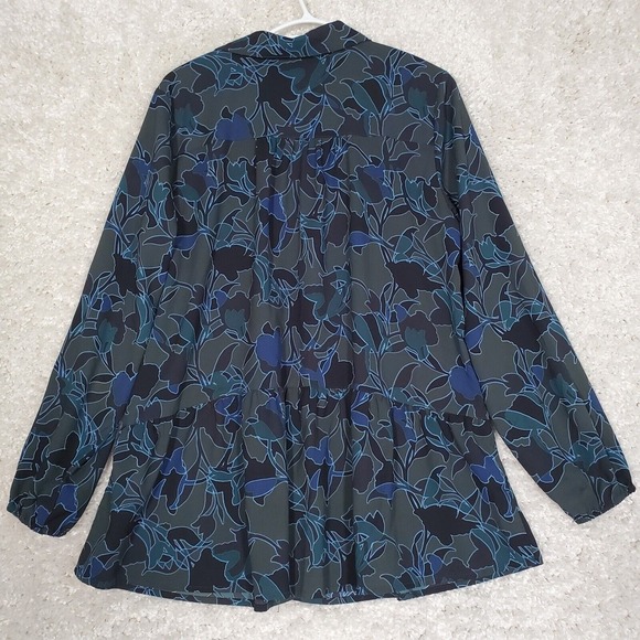 Logo Lori Goldstein Women Stretch Shirt Size Medium Floral Button Office Artsy - Picture 8 of 12